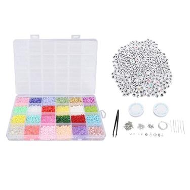 Imagem de Contas de vidro redondas 24 cores para fazer pulseira, kit de contas de vidro, acessórios, pinça, conjunto de joias