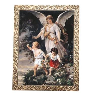 Imagem de Quadro Decorativo Religioso Anjo da Guarda FR111 (Dourada, A3)