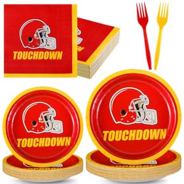 Imagem de Baderke Kit de suprimentos de festa de futebol serve 24, decorações de festa de futebol para fãs de aniversário, dia de jogo, porta traseira, decorações de festa, pratos descartáveis, guardanapos e