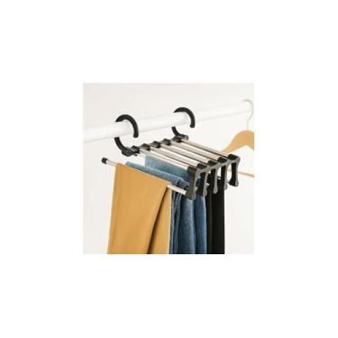 Imagem de Cabide Multifuncional 5 Divisórias Retrátil, Aço Inox e Plástico, Cor Inox, 32x14x6,5cm, Suporta até 5kg