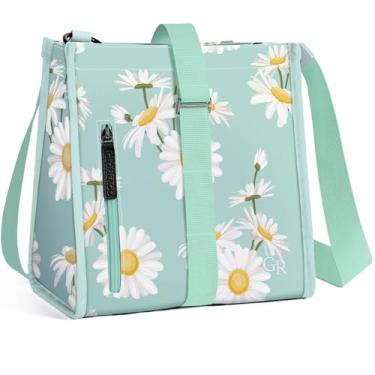 Imagem de GLORIEROO Lancheira feminina 2023 mais nova lancheira para mulheres com isolamento botânico flexi lancheira para adultos lancheira dobrável lancheira bento lancheira ideal para viagem/trabalho/piquenique/presente (margarida turquesa)