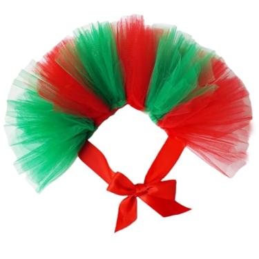 Imagem de Vestido tutu de Natal para cães e gatos - Fantasia de tule ajustável para animais de estimação, saia tutu de animais pequenos para celebrações de ano novo (vermelho, verde, médio)