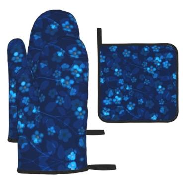 Imagem de Deep Forest Floret – Conjunto de cozinha essencial com 3 peças, luvas resistentes ao calor e aderência da tampa, proteção para churrasco no forno, design de armazenamento suspenso.