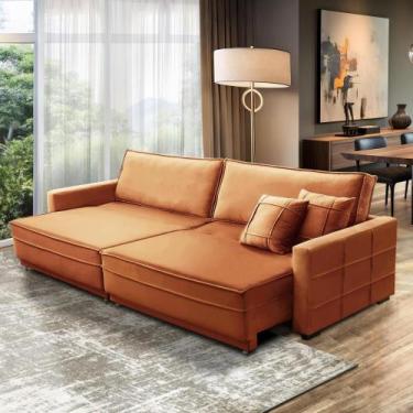 Imagem de Sofá Cama Retrátil e Reclinável 2,50m com Molas Karen Veludo Terracota