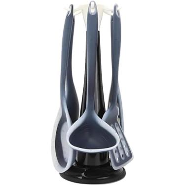 Imagem de Kit 7 Peças Utensílios de Cozinha Silicone – Espátula, Colher, Concha e Base com Ganchos, Antiaderente e Resistente ao Calor (Preto)