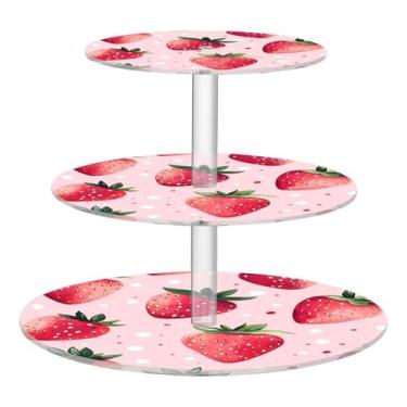 Imagem de CEBUGI Suporte redondo de 3 camadas para cupcake, morangos, suporte de bolo, torre, bandeja de servir em camadas de acrílico para chá, chá de bebê, casamento e mais