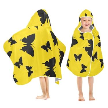 Imagem de Burbuja Toalha de banho com capuz borboleta preta em amarelo para crianças, toalha de praia de pelúcia macia absorvente para meninas e meninos 3-10 anos, 61 x 127 cm