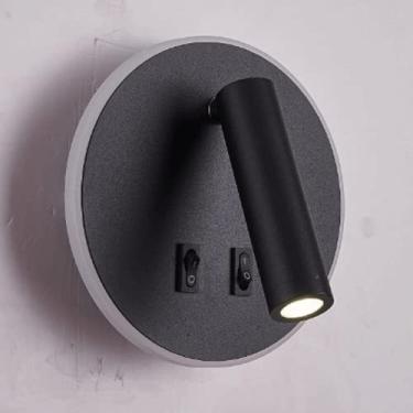 Imagem de Luminária de parede redonda para leitura com LED embutido, 2 interruptores, 3W ajustável para cabeceira + 7W para parede de fundo, luz noturna, arandela de acrílico para quarto.