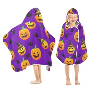 Imagem de Burbuja Toalha de banho com capuz de abóbora de Halloween para crianças, toalha de praia de pelúcia macia absorvente para meninas e meninos 3-10 anos, 61 x 127 cm
