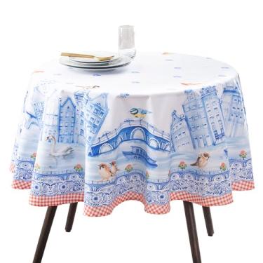 Imagem de Toalha de mesa redonda Maison d'Hermine Toalha de mesa redonda 100% algodão para sala de jantar, casa de fazenda, casa, hotel, festas e casamento – Ideal para decorações de Páscoa, primavera e verão