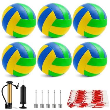 Imagem de Pacote com 6 bolas de vôlei oficiais tamanho 5, vôlei macio à prova d'água com bomba e bolsa de rede para uso interno ao ar livre, praia, piscina, academia, treinamento - bola de vôlei de competição