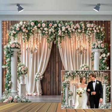 Imagem de 3 x 2,4 m pano de fundo de madeira para casamento, estilo ocidental, vintage, purpurina, branca, rosa, floral, para fotografia de porta de parede, casamentos, aniversários, chás de bebê, decoração de