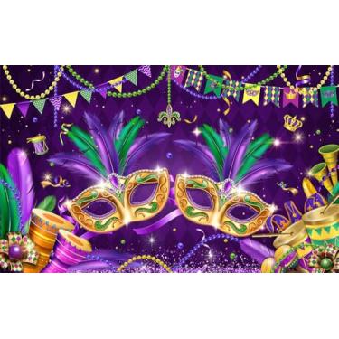 Imagem de Mocsicka Máscara de fundo de carnaval para decoração de festa de carnaval para fotografia de baile de máscaras, artigos de festa de aniversário, adereços de cabine de fotos (roxo, 179,8 x 110 cm)