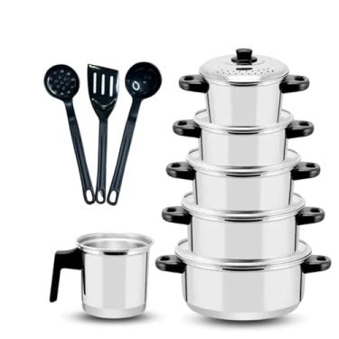 Imagem de Jogo de 6 Panelas de Alumínio Coloridas com Utensílios – Conjunto Completo para Cozinha (Polido/Prata)