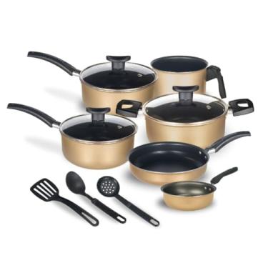 Imagem de Jogo Panela Caçarola Kit 9 Peças Antiaderente com Tampa de Vidro – Conjunto Completo(Bege)