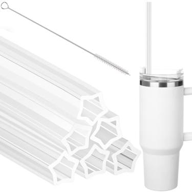 Imagem de Zopeal Canudos reutilizáveis de silicone em forma de estrela de 30,5 cm compatíveis com Stanley Cup 1,134 g e 850,5 g, acessórios de copo bonito transparente longo de substituição com 1 pincel