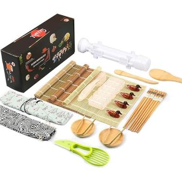 Imagem de Kit de Fabricação Sushi Bazuca All in One com Tapete Bambu Palitos Comida Paleta Arroz Espalhador Faca Fatiador Abacate