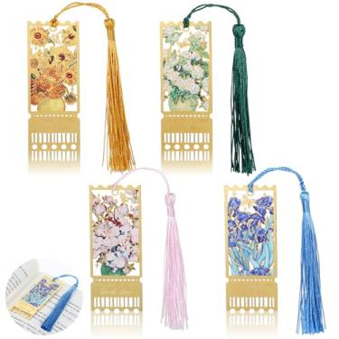 Imagem de 4 marcadores de livro de metal com borla, fita oca dourada, tema de pintura a óleo, marcadores para mulheres amantes de livros, marcadores de livros para leitura, mulheres, escritoras, leitoras