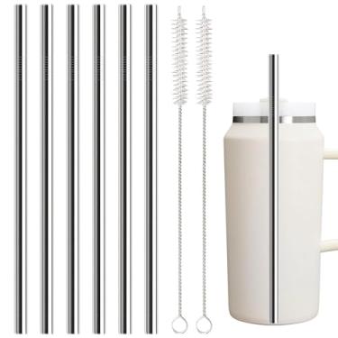 Imagem de Canudos de metal de substituição para Stanley Quencher acessórios de 1,8 g, 6 peças reutilizáveis de aço inoxidável com 2 escovas de limpeza, compatível com copo Stanley Cup