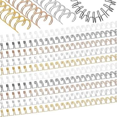 Imagem de MorningRo 100 peças de fios de encadernação de laço duplo de metal 5/8 fios de encadernação em espiral dupla bobina de anel espiral dupla 5 cores pentes 21 furos 2: 1 fio de máquina de bobina de