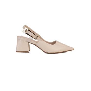 Imagem de Scarpin Slingback Bebecê Salto Bloco Verniz Toffee, Creme, 37