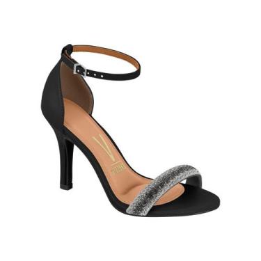 Imagem de Sandália Feminina Vizzano Salto Alto Fino Tira Strass , Preto, Preto, 