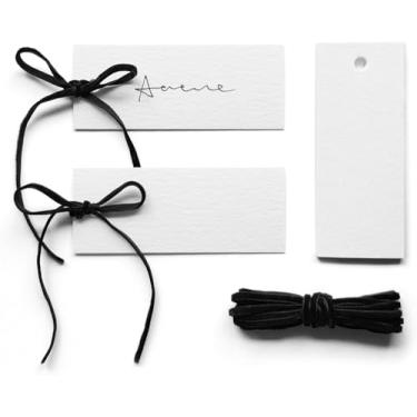 Imagem de YAFIYGI 30 peças de cartões com nome 10 x 3,94 cm x 3,5 cm para configuração de mesa, fita de veludo, etiquetas pretas para recepção de jantar de casamento e festa placecards em branco para assentos