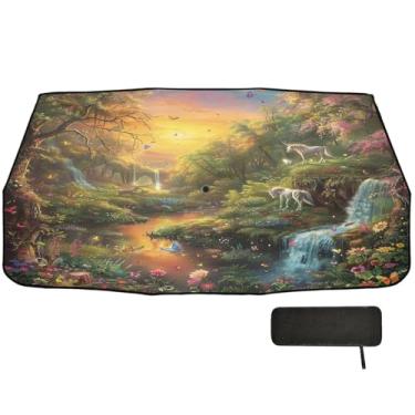 Imagem de Guarda-sol retrátil Forest Fantasy para para-brisas de carro, proteção de isolamento térmico, guarda-sol de janela automotiva 147 x 75 cm guarda-chuva para carro