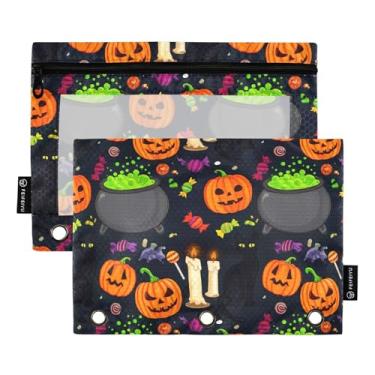 Imagem de GAIGEO Halloween Pumpkins 3 anéis fichário bolsa lápis zíper fichário bolsas trabalho escola fichários transparentes bolsos caneta 25 cm x 18 cm, 2 pacotes