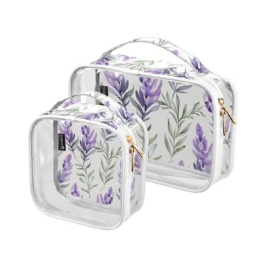 Imagem de GAIGEO Bolsa de maquiagem Lightning com zíper duplo, bolsa de plástico transparente para viagem, bolsa cosmética para mulheres, pacote com 2, Folha de lavanda em branco - 3, one size