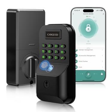 Imagem de Fechadura de porta de entrada sem chave eletrônica - fechadura inteligente com teclado para porta da frente com impressão digital e controle de aplicativo, fechadura funciona com vida inteligente