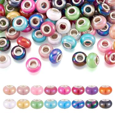 Imagem de Elecrelive 100 peças de contas coloridas de 14 mm com orifício grande Rondelle, contas europeias, núcleos duplos para berloques, pulseiras, colares, canetas