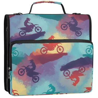Imagem de Pasta organizadora de 3 anéis para motociclista com zíper de 3 cm, bolsa organizadora de fichário para ensino médio com alça, suporte para 500 folhas, 34,5 x 31,5 x 9 cm