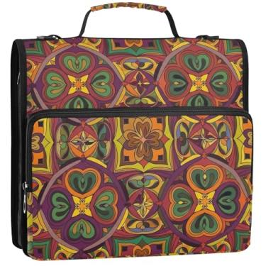 Imagem de Organizador de fichário boho étnico com 3 argolas de 3 anéis de 3,8 cm bolsa grande para fichário escolar com alça portfólio e estojo para pasta de anéis, 34,5 x 31,5 x 9 cm