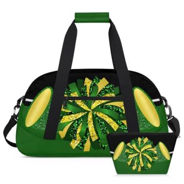 Imagem de Mardesigns Bolsa feminina de dança de torcida para torcida, esporte, academia, maquiagem, bolsa de cosméticos para prática de fim de semana, festa do pijama, bolsa de mão, conjunto de 2 peças, Verde