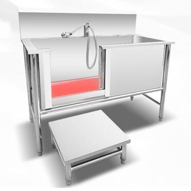 Imagem de BREAUX Estação de banho profissional para cães de aço inoxidável, estação de lavagem de cães, piscina de banho para cães, 47''/53'' aço inoxidável cuba de cuidados com animais de estimação, bacia de