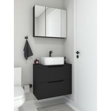 Imagem de Conjunto de armário banheiro acácia mdf 15mm com cuba oslo marmorite e