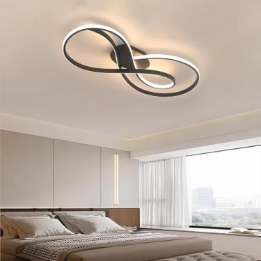 Imagem de Luminária de teto LED moderna de 50 W com regulagem de intensidade e controle remoto, temperatura de cor de 3000 K a 6000 K, estilo lustre, em acrílico preto, ideal para sala de estar, quart