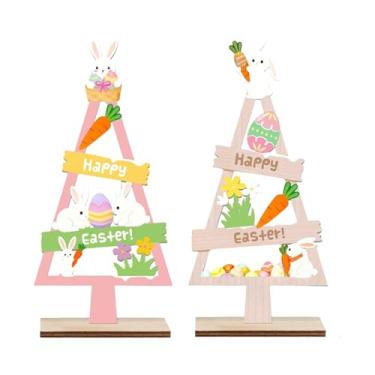 Imagem de rockible Conjunto de 2 Bandejas Decorativas de Madeira com Placas de Páscoa para Decoração de Mesa de Páscoa - Centros de Mesa