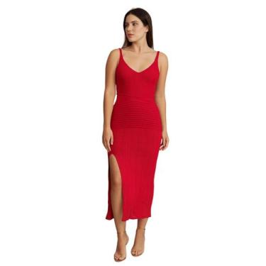 Imagem de Vestido Midi Feminino Vermelho Tricot Festa Natal Elegante - Papillo B