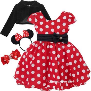 Imagem de Vestido Infantil De Festa Minnie Vermelho Com Kit Completo - Pingo De 