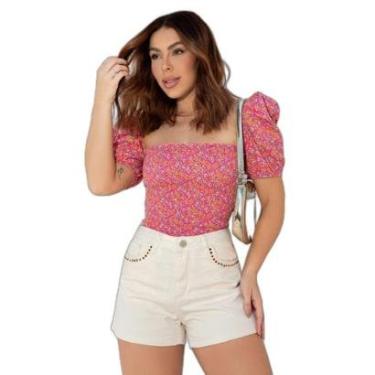 Imagem de SHORTS JEANS FEMININO MOM COM APLICAÇÃO-Feminino