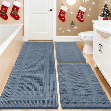 Imagem de IM HOME Conjunto de 3 peças de tapete de banho, tecido boêmio, moderno, absorvente, antiderrapante, macio, lavável à máquina, tapetes de banho de malha com borlas para banheiro, quarto, cozinha