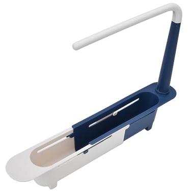 Imagem de Generic Suporte de Rack de Armazenamento de Pia Telescópica Design Expansível Drenagem Ventilada Organizador de Cozinha de Grande Capacidade (Azul)