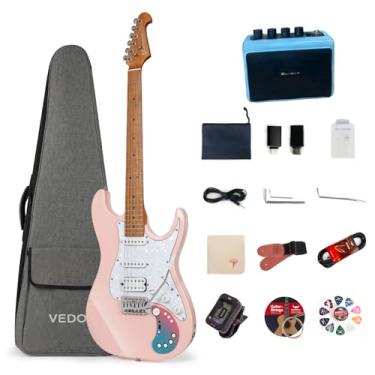 Imagem de VEDO Guitarra elétrica inteligente com pedais de efeitos integrados, Bluetooth e recursos de transmissão ao vivo/gravação. (Rosa)