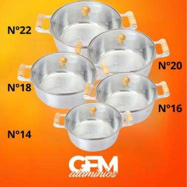 Imagem de Jogo de Panelas Grossas 5 peças em alumínio batido Fundido Polido Tamp