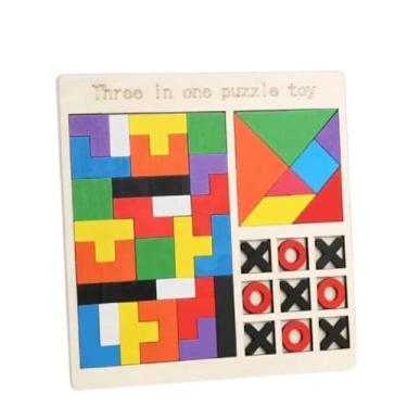 Imagem de Brinquedo Educativo Infantil Montessori de Madeira – Encaixe de Formas e Cores – Puzzle Didático para Desenvolvimento Cognitivo, Coordenação e Aprendizado - TDAH - (Tetris + Jogo da Velha)