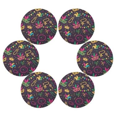 Imagem de Wassud Jogo americano conjunto de 6 tapetes de mesa redondos vibrantes para cozinha e jantar tapetes laváveis resistentes ao calor para decoração de mesa 39 cm