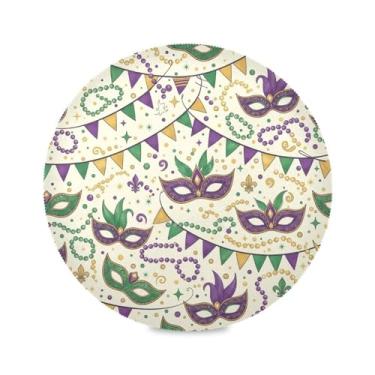 Imagem de Wassud Jogo americano Mardi Gras tapetes de mesa redondos para cozinha e jantar tapetes laváveis resistentes ao calor decoração de mesa 39 cm