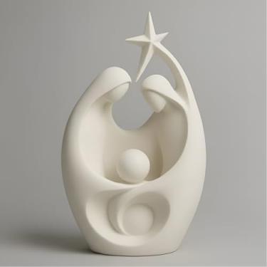 Imagem de Estatueta Sagrada Família Decorativa Moderna Minimalista Branca - Enfeite Religioso Abstrato em 3D 11,5cm
